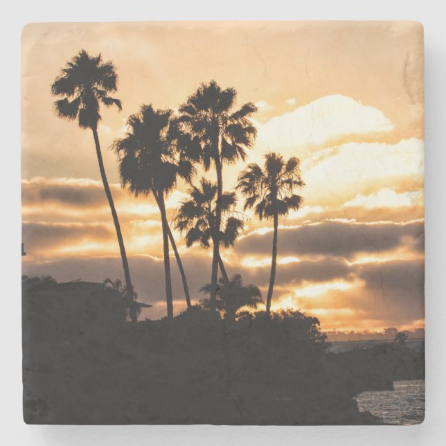 Sunset Silhouette In San Diego Stone Coaster (Front)