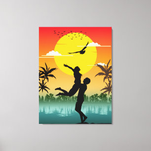 Sunset Silhouette Lover Summer Vibes Romantic Gift Canvas Print