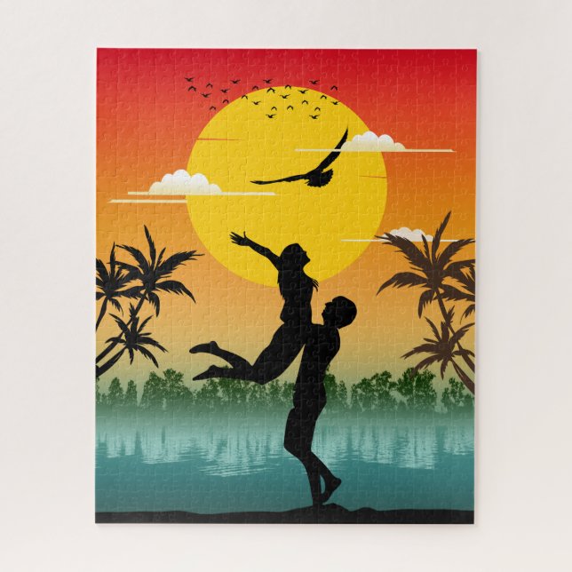 Sunset Silhouette Lover Summer Vibes Romantic Gift Jigsaw Puzzle (Vertical)