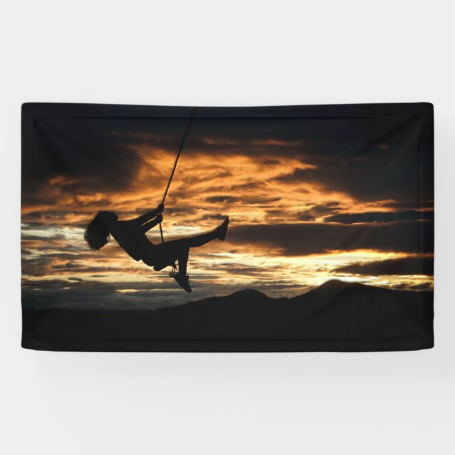Sunset Silhouette of Girl on Swing Banner (Horizontal)