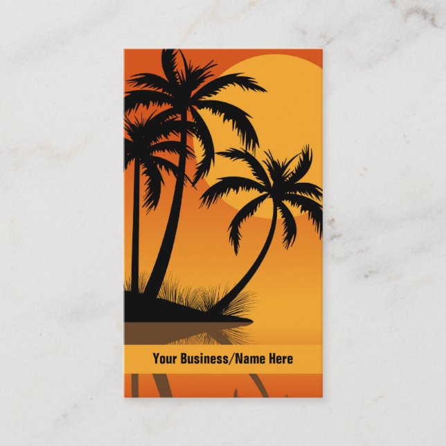 Sunset Silhouette Palm Trees Tropical Beach Business Card (Front)