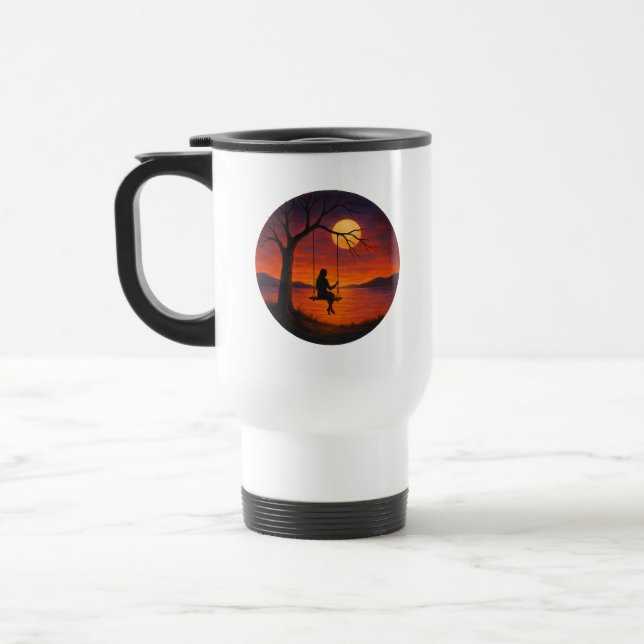 Sunset Silhouette Swing Art Travel Mug (Left)