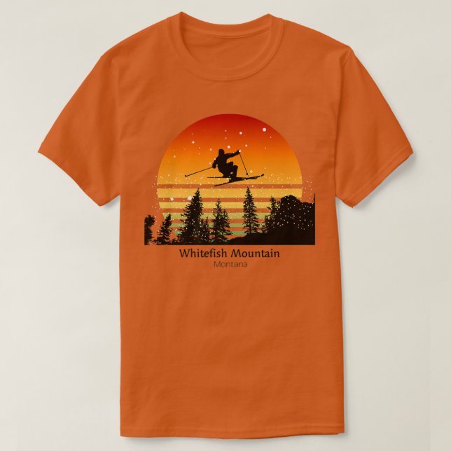 Sunset Skiing at Whitefish Mountain MT with skier  T-Shirt (Design Front)