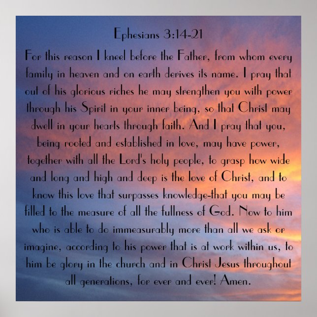 Sunset sky bible verse prayer Ephesians 3 Poster (Front)