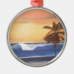 Sunset Sky, Palms & Ocean Metal Tree Decoration