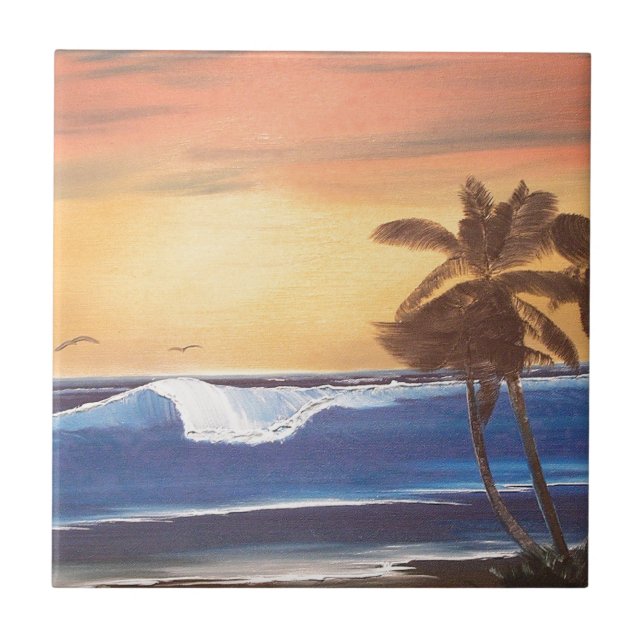 Sunset Sky, Palms & Ocean Tile (Front)