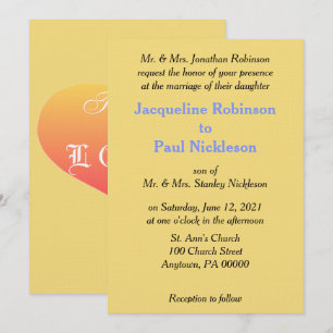 Sunset Soft Yellow Blue Wedding Invitation