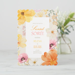 Sunset Soirée Elegant Floral Orange, Pink & Yellow Invitation