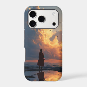 Sunset Solitude: Woman in Red Dress