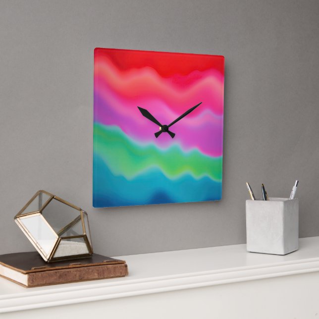"Sunset Sorbet" Colourful Abstract Art   Square Wall Clock (Office)