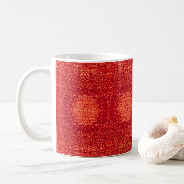 Sunset Souk: Orange Marrakesh Moroccan Pattern Coffee Mug (With Donut)