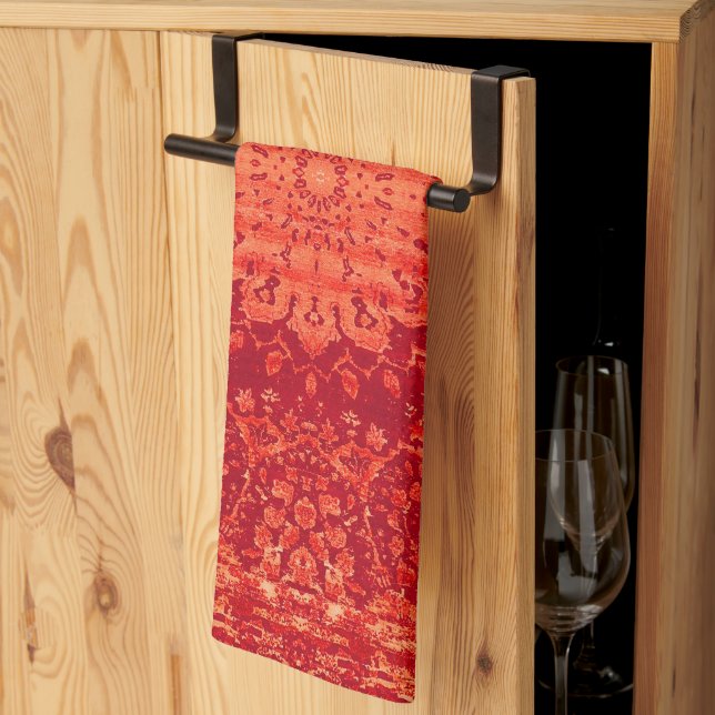 Sunset Souk: Orange Marrakesh Moroccan Pattern Tea Towel (Thirds Fold)
