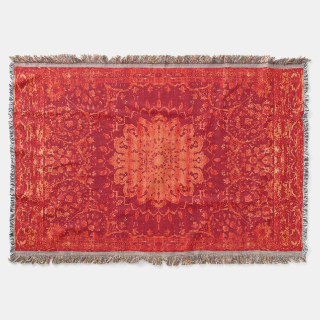 Sunset Souk: Orange Marrakesh Moroccan Pattern Throw Blanket (Front)