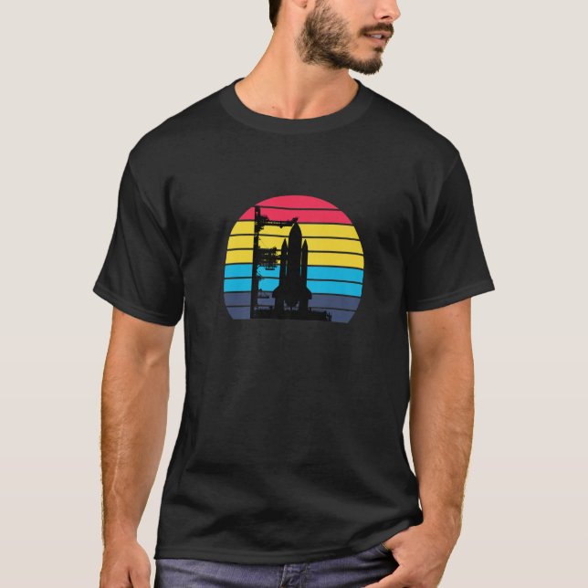 Sunset Space Shuttle Pad Launch Control Moonport S T-Shirt (Front)