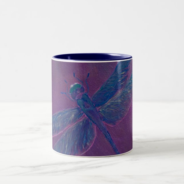 Sunset Sparkle Dragonfly Two-Tone Coffee Mug (Center)