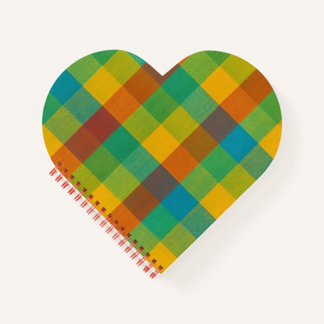 Sunset Squares – Colourful Plaid Heart-Shaped Note Notebook (Front)