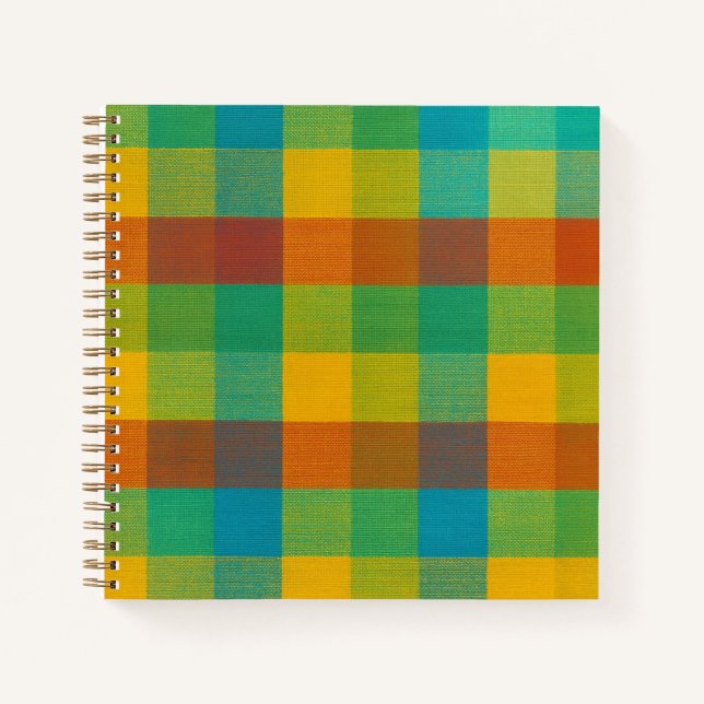 Sunset Squares – Colourful Plaid Spiral Notebook (Front)