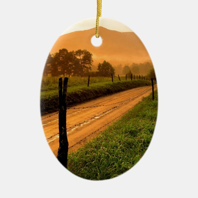 Sunset Ss Lane At Cades Cove Nationa Ceramic Tree Decoration (Front)