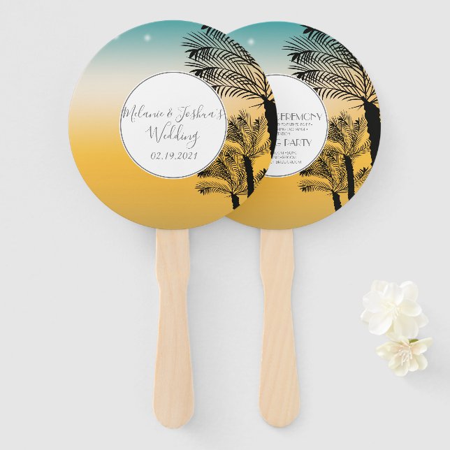 Sunset Stary Lights Tropical Beach Wedding Round Hand Fan (Front and Back)