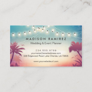 Sunset String Lights Palm Outdoor Event Planner Business Card