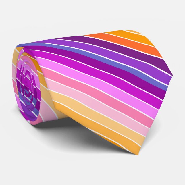 Sunset Stripes - Orange, Pink, Purple, Lavender Tie (Rolled)