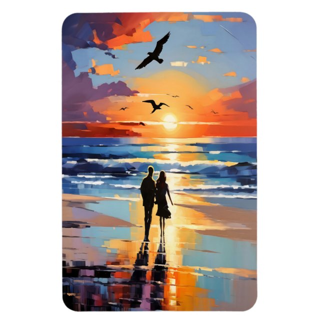 Sunset Stroll Expressionist Romantic Beach Scene Magnet (Vertical)