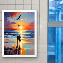 Sunset Stroll Expressionist Romantic Beach Scene