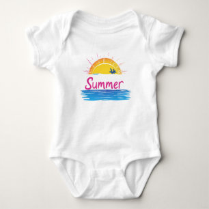 Sunset Summer Beach Illustration Baby Bodysuit