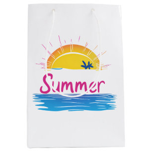 Sunset Summer Beach Illustration Medium Gift Bag