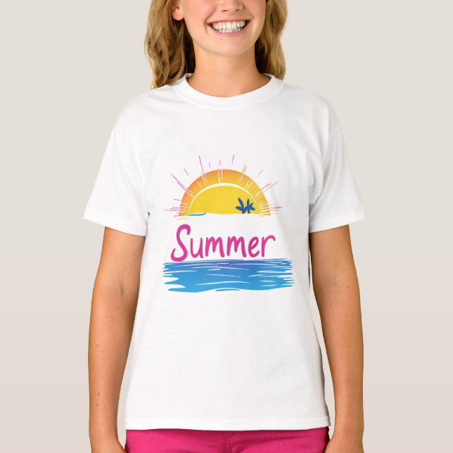 Sunset Summer Beach Illustration T-Shirt (Front)
