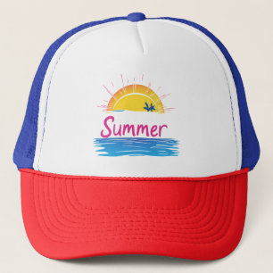 Sunset Summer Beach Illustration Trucker Hat