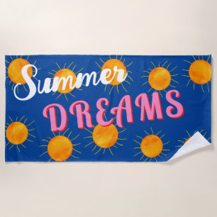 Sunset Summer Dreams Pink Blue Beach Towel
