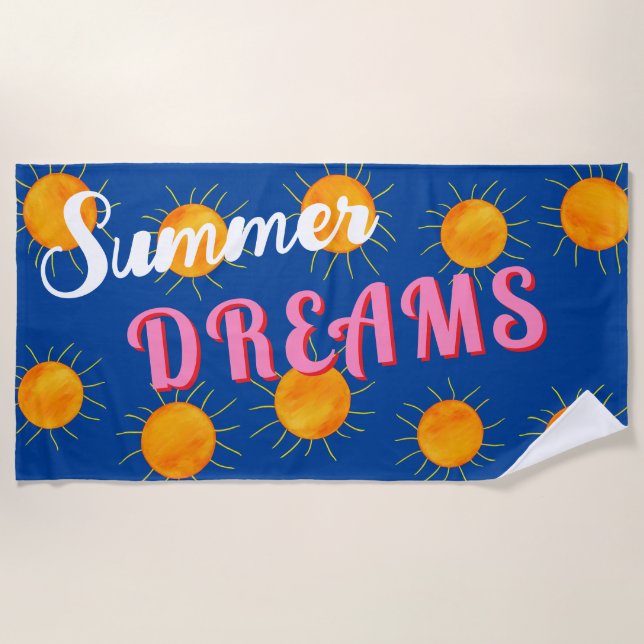 Sunset Summer Dreams Pink Blue Beach Towel (Front)