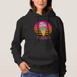 Sunset Summer Ice Cream Cone With Heart Sunglasses Hoodie