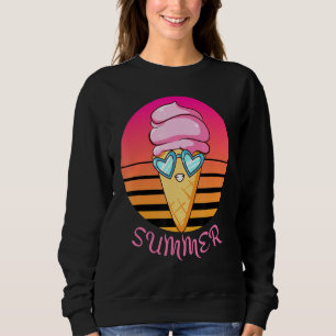 Sunset Summer Ice Cream Cone With Heart Sunglasses Sweatshirt