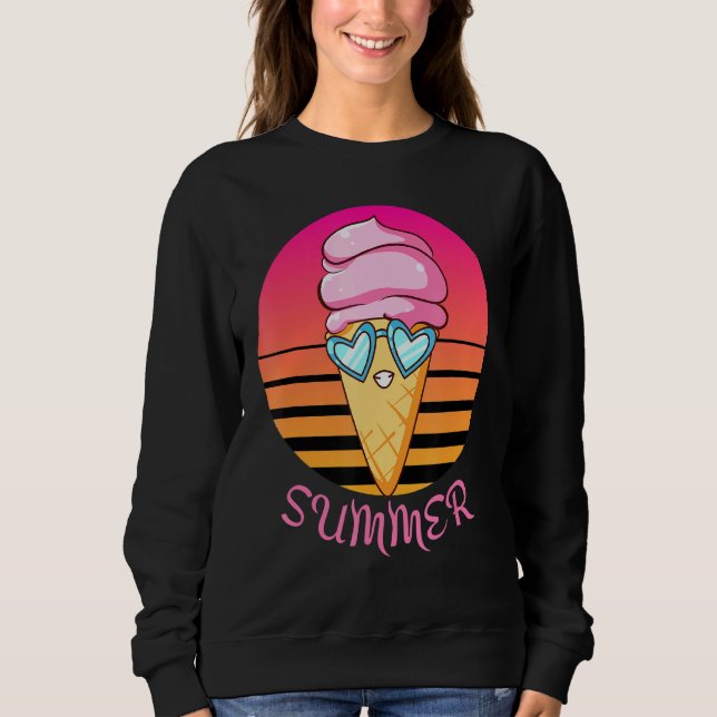 Sunset Summer Ice Cream Cone With Heart Sunglasses Sweatshirt (Front)