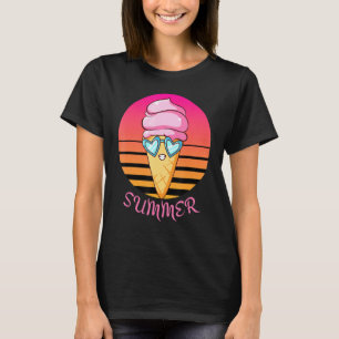 Sunset Summer Ice Cream Cone With Heart Sunglasses T-Shirt