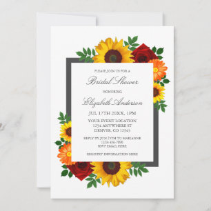 Sunset Sunflower Rose Floral Bridal Shower Invitation