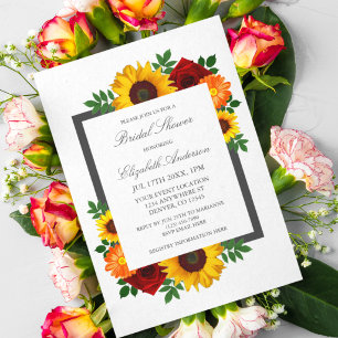 Sunset Sunflower Rose Floral Bridal Shower Invitation