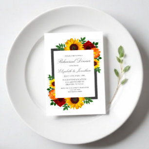 Sunset Sunflower Rose Floral Rehearsal Dinner Invitation