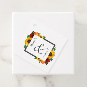 Sunset Sunflower Rose Floral Wedding Favour Tags