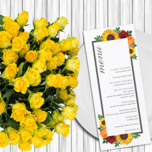 Sunset Sunflower Rose Floral Wedding Menu