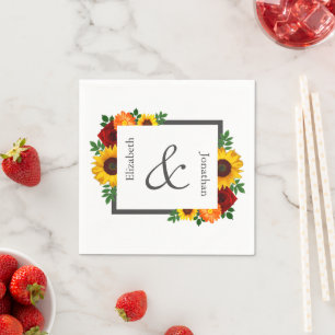 Sunset Sunflower Rose Floral Wedding Napkin