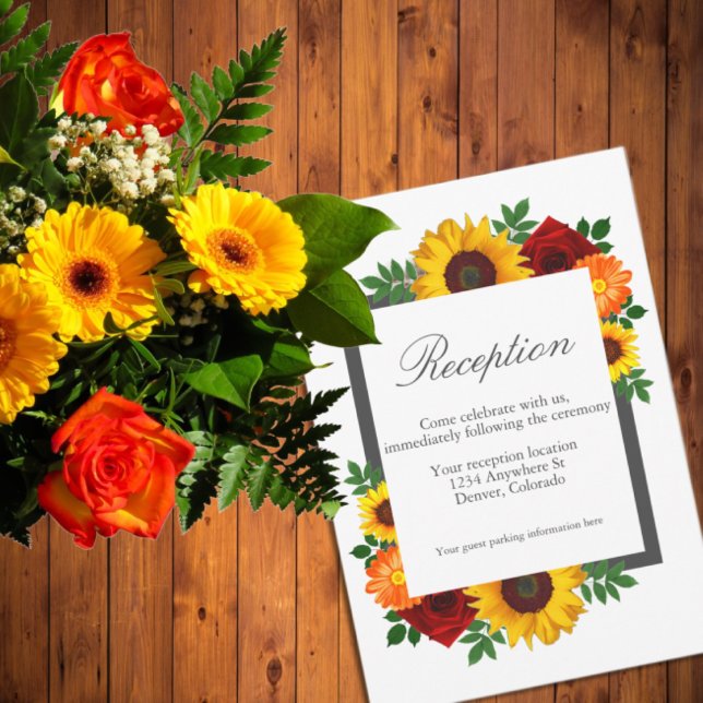 Sunset Sunflower Rose Floral Wedding Reception Enclosure Card (Creator Uploaded)