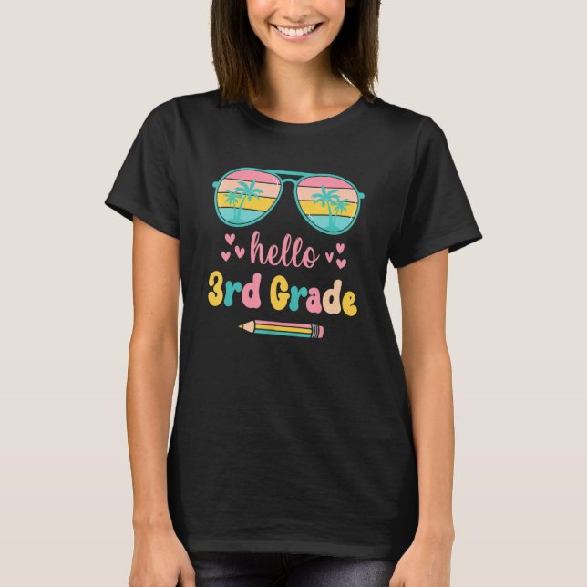 Sunset Sunglasses Hello 3rd Grade  Back To School T-Shirt (Front)