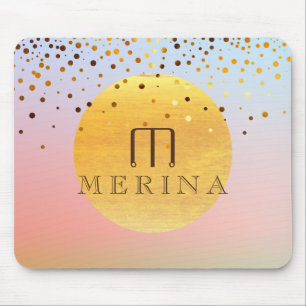 Sunset Sunrise Confetti Glitter Moon Watercolor Mouse Pad