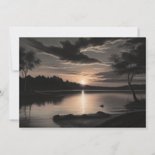 Sunset Sunrise Glassy Lake Charcoal Pencil Art Holiday Card