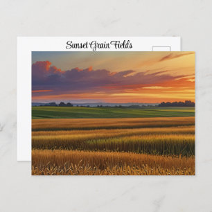 Sunset Sunrise Grain Field Colourful Watercolor Ar Postcard