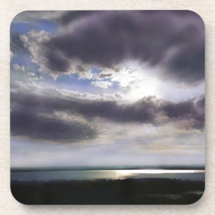 Sunset sunrise lakeshore skyline ocean painting coaster