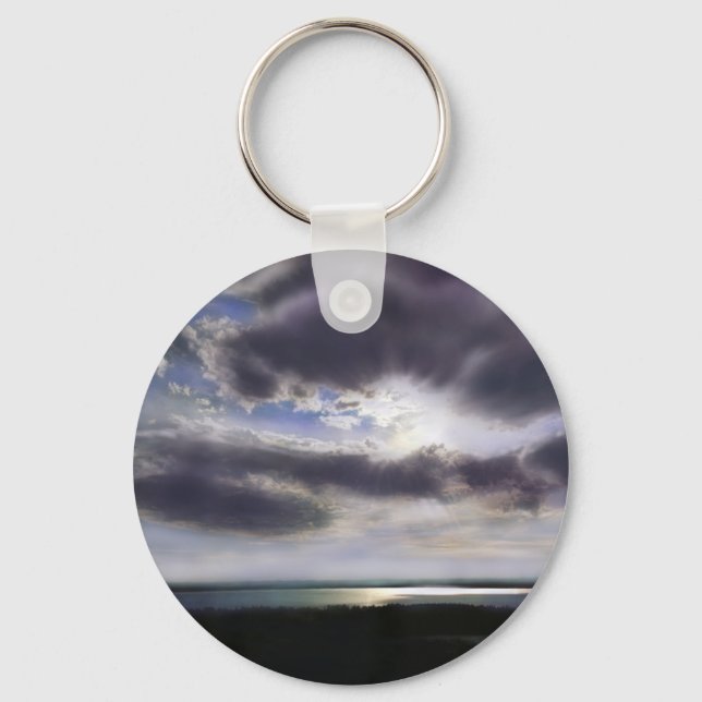 Sunset sunrise lakeshore skyline ocean painting key ring (Front)